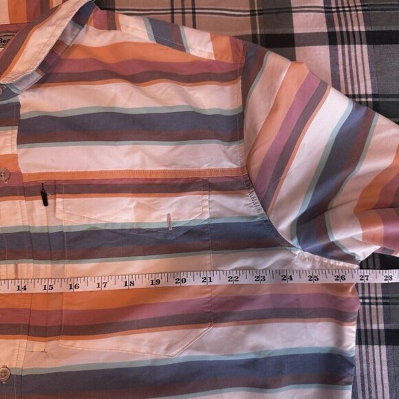 LL Bean Button Up Short Sleeve Shirt Mens XL Mulitcolor Striped Fishing Outdoor - Picture 10 of 12